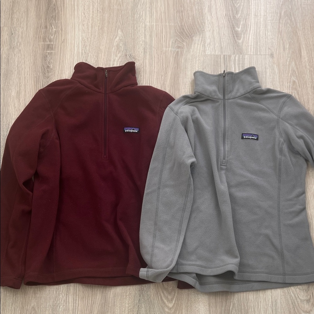 Patagonia Maroon and Light Gray Fleece Pullovers